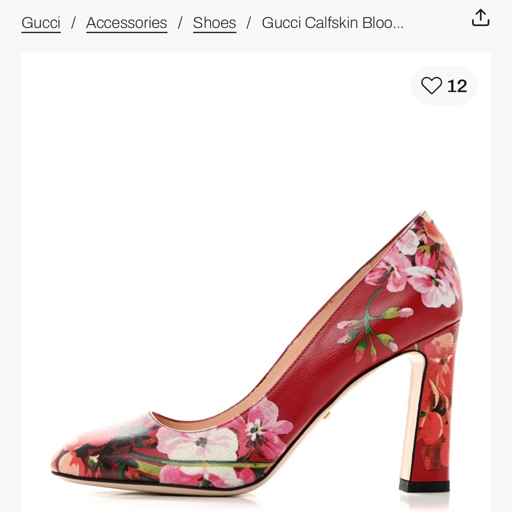 GUCCI Romantic Cerise Blooms Calfskin Block Heel Pumps | IT 38.5 | Made in Italy
